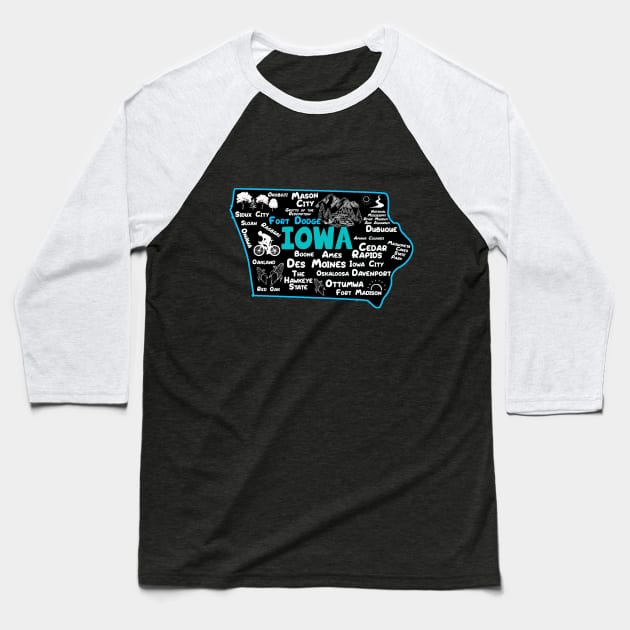 Iowa Fort Dodge Des Moines Cedar Rapids, Sioux City, Mason City, Boone, Ames, Davenport, Ottumwa, Fort Madison Baseball T-Shirt by BoogieCreates